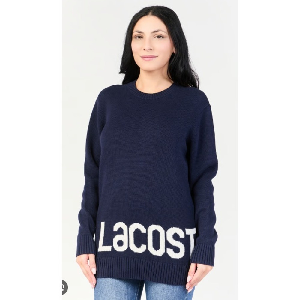 Lacoste Wool Blend Logo Sweater Womens 40 (US Medium 8) Lettered Oversized Knit‎